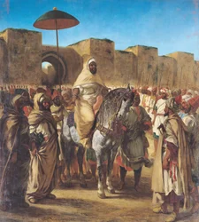 Muley Abd-ar-Rhaman (1789-1859), der Sultan von Marokko, verlässt mit seinem Gefolge seinen Palast in Meknès, März 1832, 1845